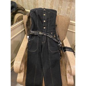 Baby Phat Strapless Denim Jumpsuit Cuffed Wide Legs effect crop Size‎ 7-  Nice!